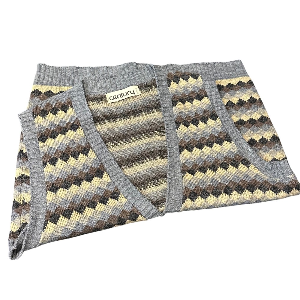 Vintage Century Boston Geometric Diamond Knit Button‎ Front Sweater Vest M Wool